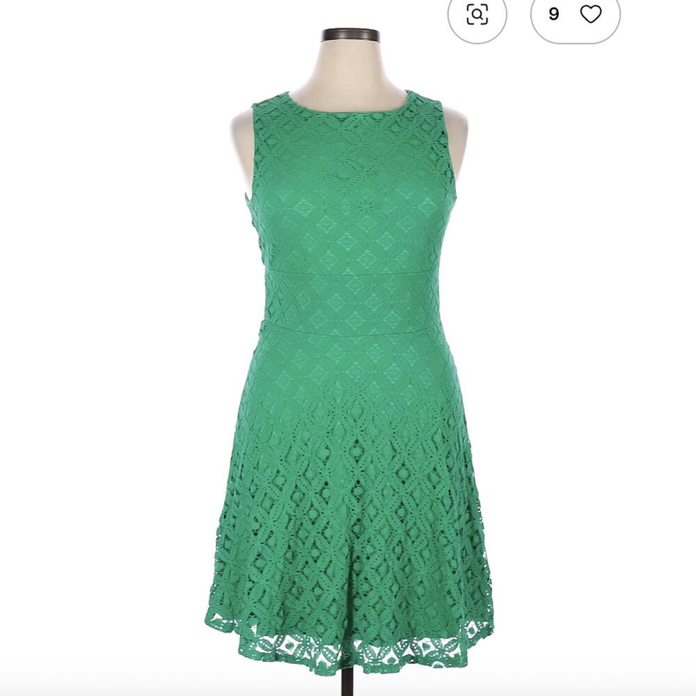 Tiana B. Emerald Green Sleeveless Lace Fit-and-Flare Dress
